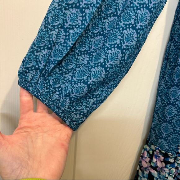Soft Surroundings Dress Night Bloom Long Sleeve Floral Blue Purple Size Small - Picture 6 of 7